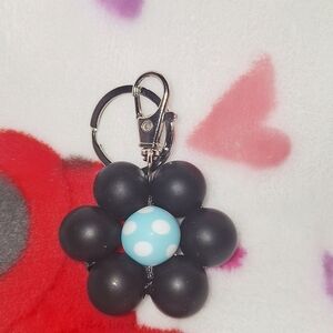 Black and Blue Dot Flower Keychain
